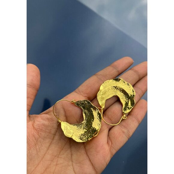 Big gold hoops vintage style gold earring chunky gold geometric gold earring - Picture 2 of 8